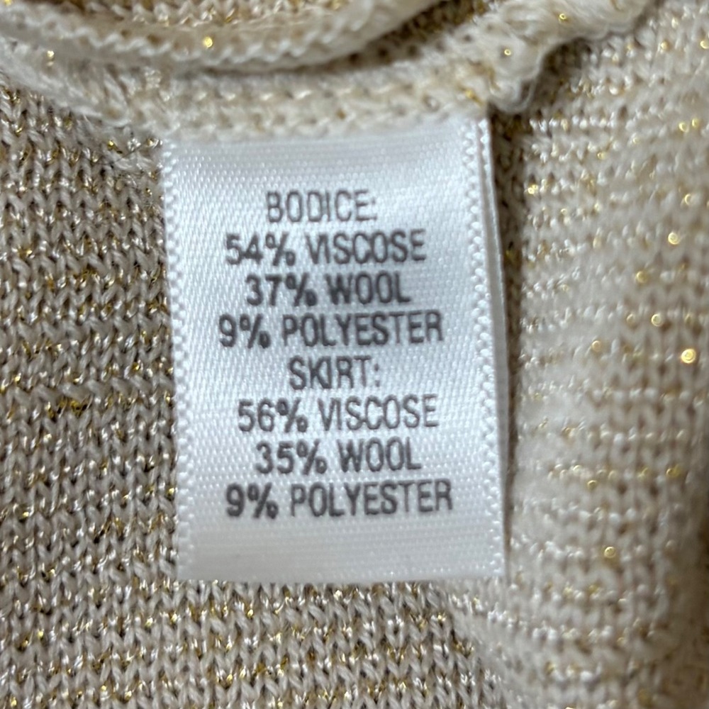 ST JOHN Gold Metallic Dress 8 Stretch Knit A-Line Quiet Luxury Wedding Guest - Picture 13 of 15